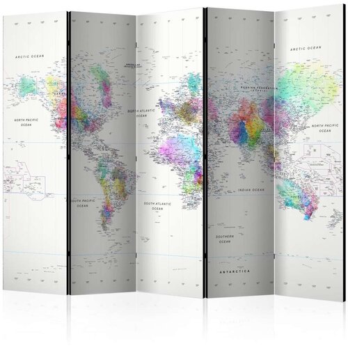  Paravan u 5 dijelova - Room divider &amp;ndash; White-colorful world map 225x172 Slike
