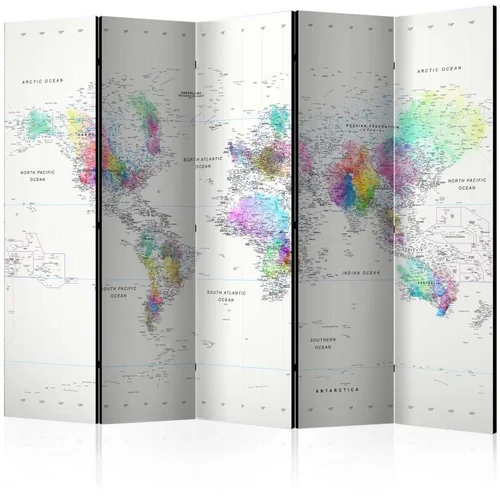  Paravan u 5 dijelova - Room divider – White-colorful world map 225x172