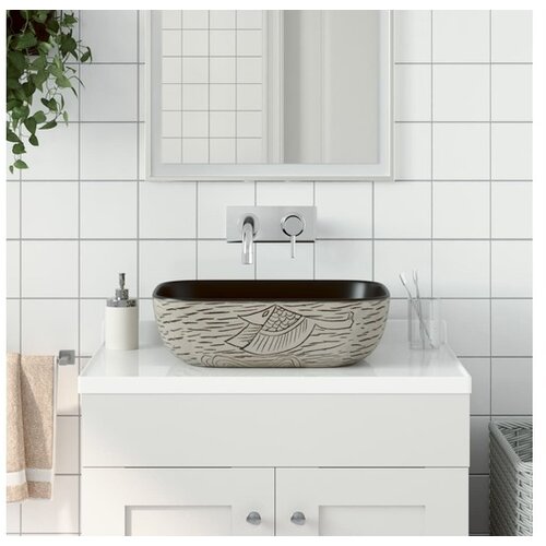 VidaXL Nadgradni umivaonik sivo-crni 48 x 37 5 x 13 5 cm keramički Slike