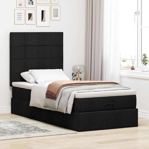 VidaXL Otomanski okvir kreveta s madraca crni 90x190cm od tkanine Slike