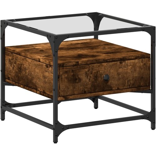 Maison Chic Klubska mizica - kavna mizica - Nizka mizica s steklom dimljeni hrast 50x50x45 cm jeklo, (21753199) Slike