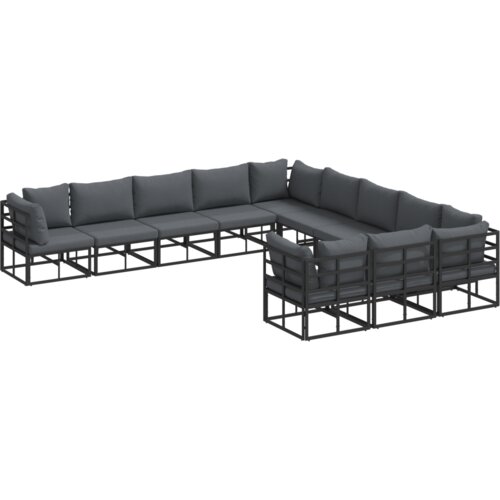 VidaXL Vrtna sedežna garnitura 11 pcs Črna 70 x 70 x 32 cm Aluminij Slike