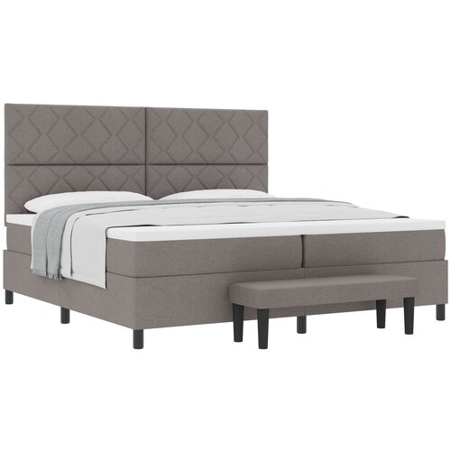 VidaXL Postelja na vzmet z vzmetnico in klopjo taupe 200x200 cm Tkanina, (22083304) Slike