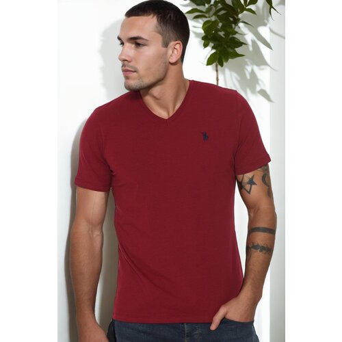 Dewberry T9568 V-NECK MEN'S T-SHIRT-BURGUNDY Cijene