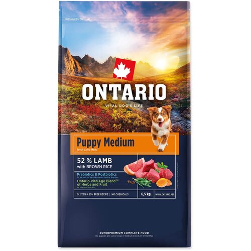 Ontario Puppy Medium - jagnjetina in rjavi riž 6,5 kg Cene