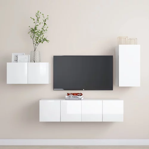 vidaXL 4-dijelni set TV ormarića visoki sjaj bijeli od iverice