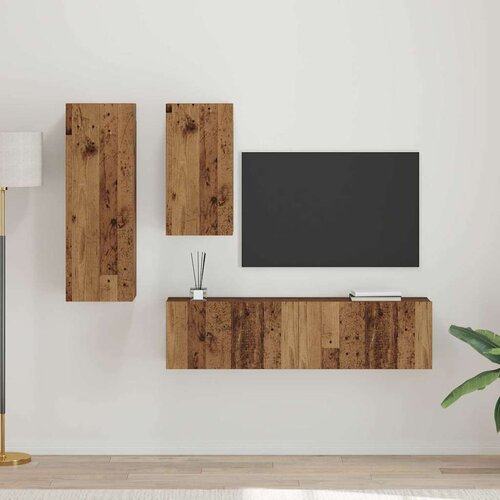 vidaXL Set TV komoda s policom Zidne s pohranom s vratima 4 pcs Staro drvo 30.5 x 30 x 90 cm Cene