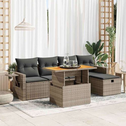 VidaXL 6-dijelni set vrtnih sofa poliratan i bagrem s jastucima sivi Slike