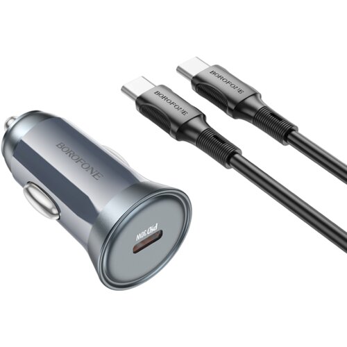  Auto Punjač sa kablom 1m Type-C to Type-C BOROFONE BZ26 Searcher single port PD30W Type-C car set gray Slike