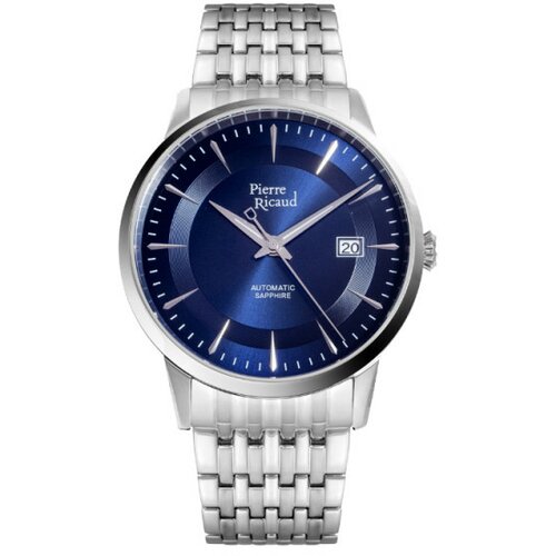 Pierre Ricaud muški automatic index plavi srebrni elegantni ručni sat sa metalnim kaišem Slike
