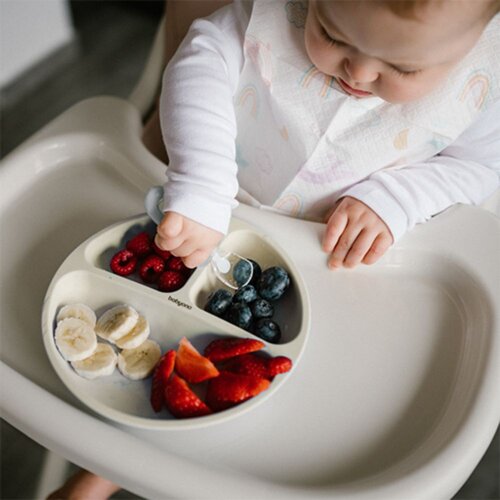 BabyOno silikonski okrugli tanjur s odjeljcima i vakuumom 6 m+, bež Slike