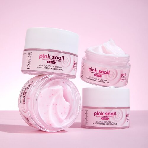 Eveline Cosmetics Pink Snail Glazed Skin Effect krema za posvetljevanje 50 ml Slike
