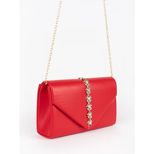 Shelvt Red clutch bag with decorative crystals