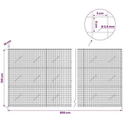  Gabion s žicom debljine 3,5 mm i mrežom 5x5 cm 800x10x150 cm Slike