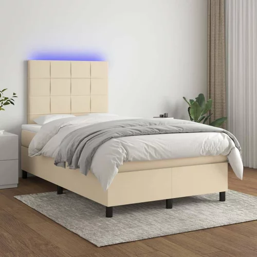  Box spring postelja z vzmetnico LED krem 120x200 cm blago, (20900848)