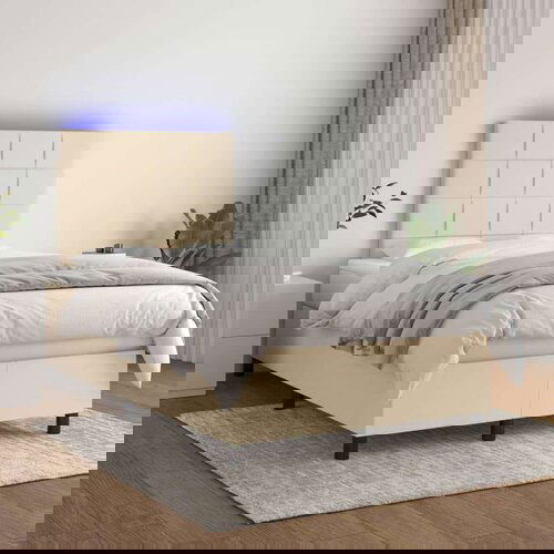  Krevet box spring s madracem LED krem 120 x 200 cm od tkanine Slike