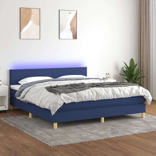  Box spring s madracem LED plavi 180x200 cm od tkanine Slike