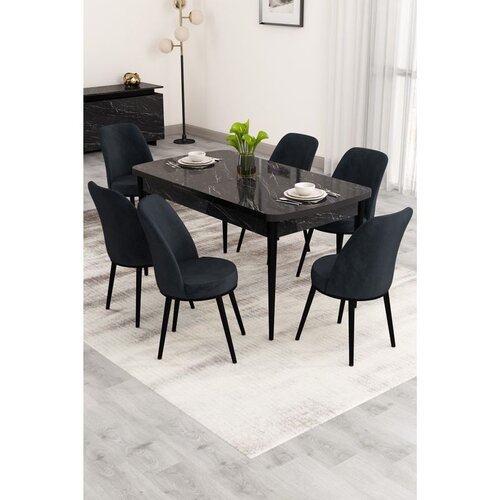 Hanah home Nix produživi trpezarijski sto i 4 stolice, crni mermer/antracit Slike
