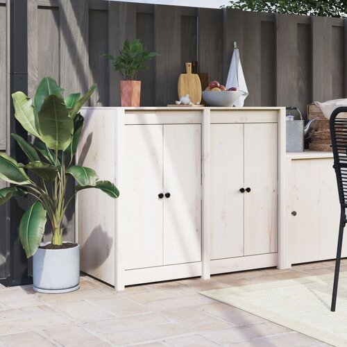 VidaXL Zunanja kuhinjska vrata 2 kosa bela 50x9x82 cm trdna borovina Slike