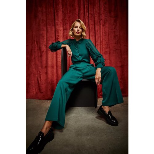 Marisse Emerald Shirt With Ruffled Sleeves Slike