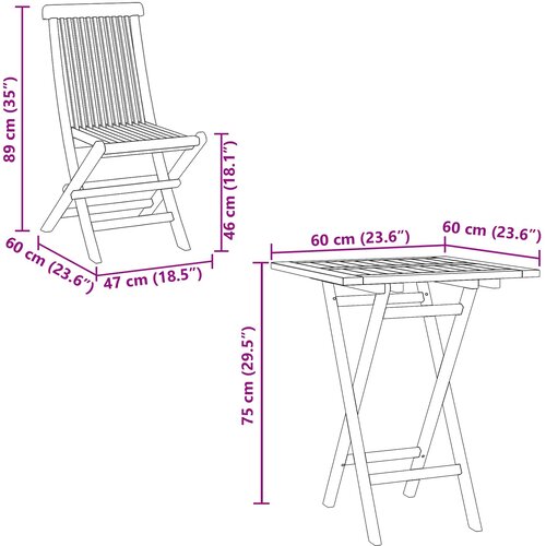  Sklopivi vrtni blagovaonski set 5 pcs Prirodna Čvrsto teak drvo Slike