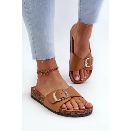 Kesi Women's slippers on a cork platform with a buckle, brown moaxi
