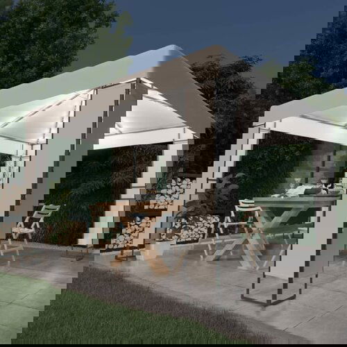 vidaXL paviljon z dvojno streho in led lučkami 3x3 m bel Cene