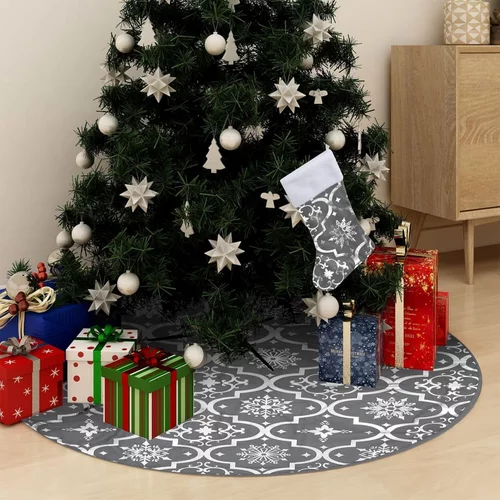  Luksuzna podloga za božićno drvce s čarapom siva 90 cm tkanina