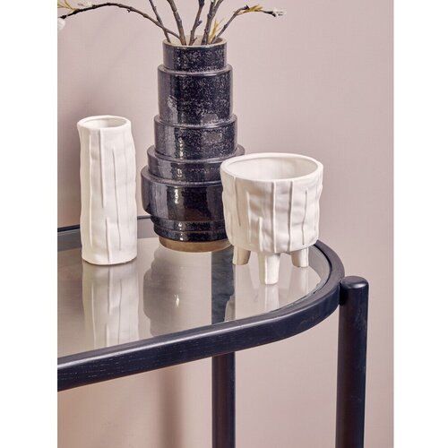 Premier Housewares Crni/u prirodnoj boji pomoćni stol sa staklenom pločom stola 49x100 cm Cebu &amp;ndash; Slike