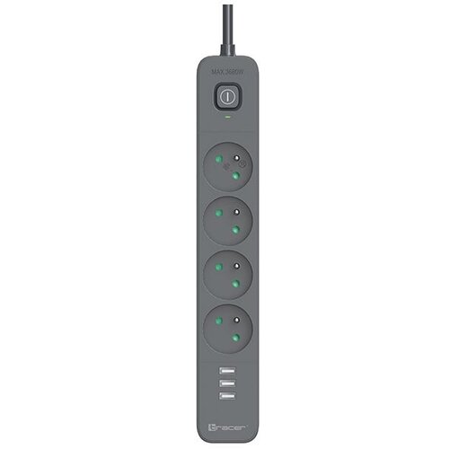 Tracer Produzni kabl 1.5m 4 uticnice sa 3 USB porta sa prenaponskom zastitom i prekidacem grafit TRALIS47026 Cene