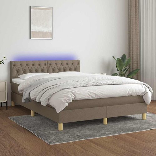  Krevet box spring s madracem LED smeđesivi 140x190 cm tkanina Cijene