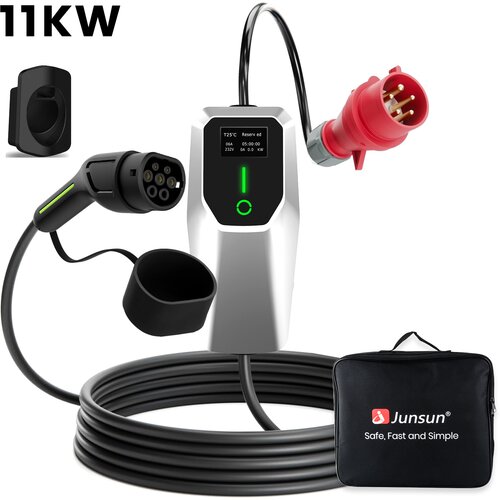 JUNSUN Tip 2 EV električni avtomobilski polnilni kabel –11kW, nastavljiv tok, LCD zaslon, prenosni polnilnik 5 m z vtičem Schuko 6-16A IP67, (22148588) Cene