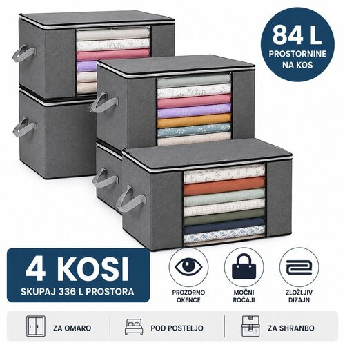  Komplet 4 tekstilnih organizatorjev 84 L &amp;ndash; &amp;scaron;katle za shranjevanje oblačil, odej in posteljnine s prozornim okencem 60 &amp;times; 40 &amp;times; 35 cm Slike
