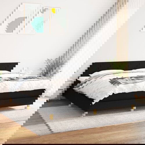 VidaXL Krevet s oprugama i madracem crni 180x200 cm od tkanine Slike