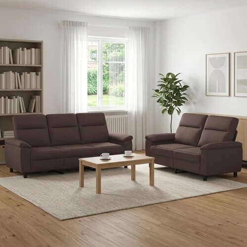  Set sofe 2 pcs Tamno smeđa Tkanina - Tamno smeđa 2-sjedalna (140 cm) + 3-sjedalna Cene