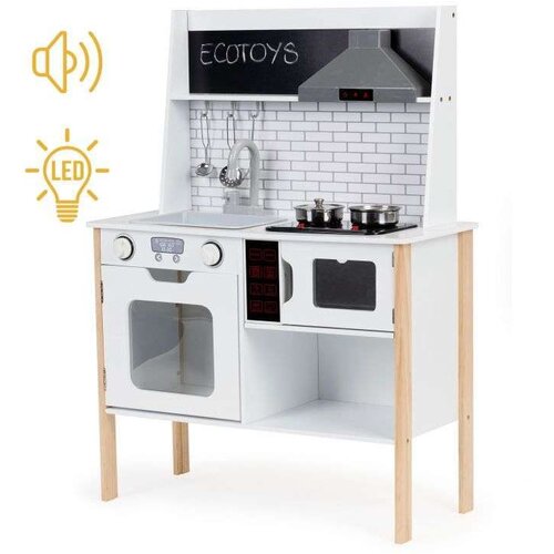 ECO TOYS Drvena Kuhinja Za Decu + Zvuk I Led Svetlo Slike
