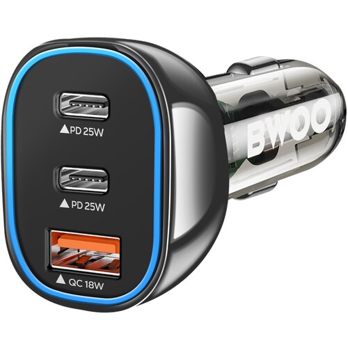 BWOO Avtomobilski polnilec 2 USB-C + USB Rapid Charge 65W z LED osvetlitvijo, Prozorno črna, (5000070141) Cene