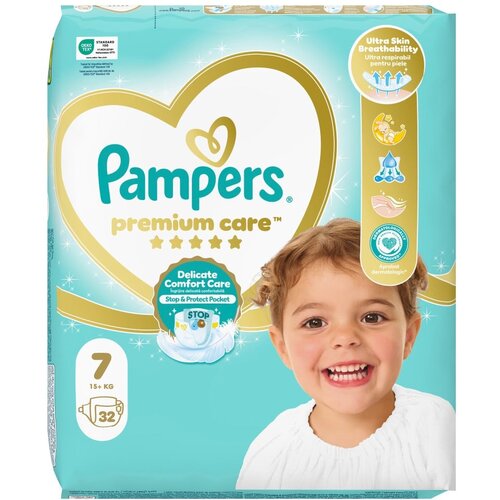 Pampers Premium Care pelene, veličina 7, 15+kg, 32 komada Slike