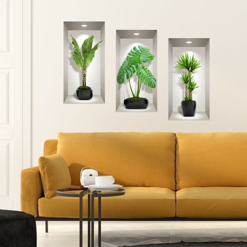 Ambiance set od 3 zidne 3D samoljepljive naljepnice green plants Cijene