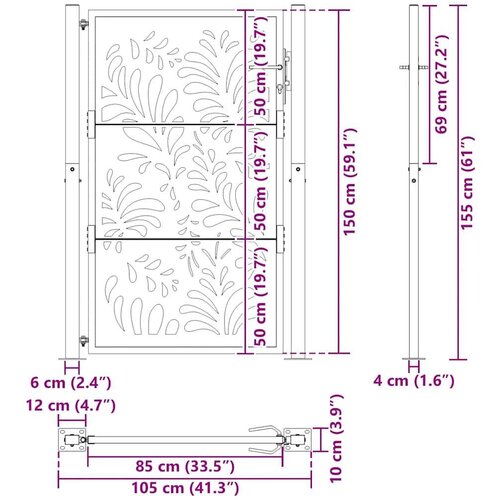  Vrtna vrata 105x155 cm otporni čelični valoviti dizajn Slike