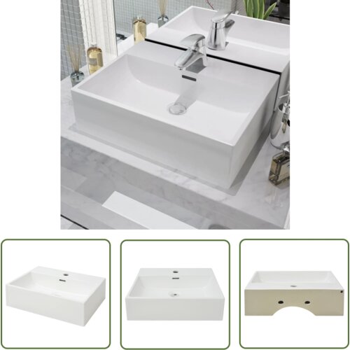 The Living Store Umivalnik z odprtino za armaturo bela keramika 51,5x38,5x15 cm - Umivalnik, (21744748) Slike
