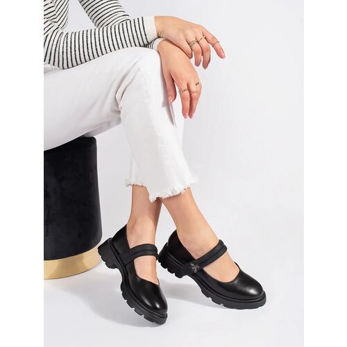 GOODIN Black women's shoes on a flat sole with a metallic application Cijene