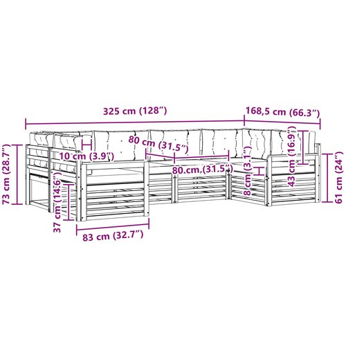  Set vanjskih sofa 6 kom. Prirodna i krem Čvrsto drvo akacije Slike