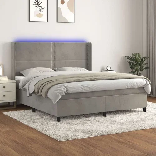  Box spring postelja z vzmetnico LED svetlo siva 180x200cm žamet, (20899679)