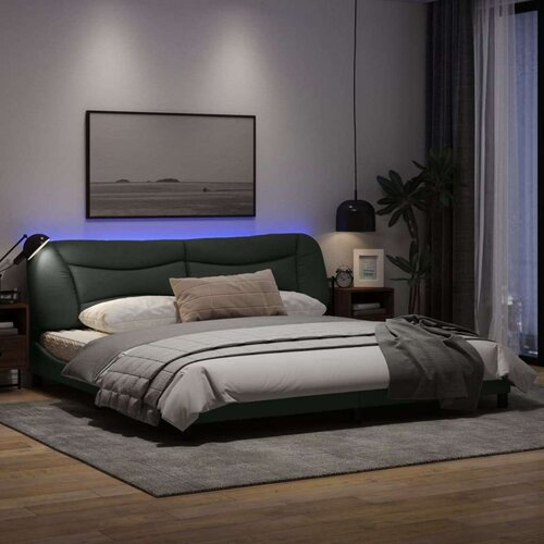  Okvir kreveta s LED svjetlima tamnosivi 200 x 200 cm od tkanine Slike