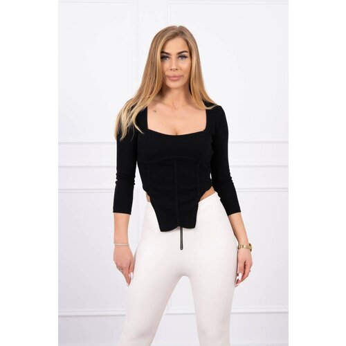 Kesi Ribbed blouse with neckline black Slike