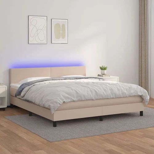  Krevet box spring madrac LED cappuccino 160x200cm umjetna koža