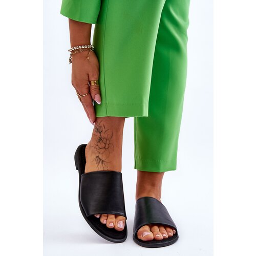 EVENTO PE1 Women's Leather Smooth Slippers Black Cerise Cijene
