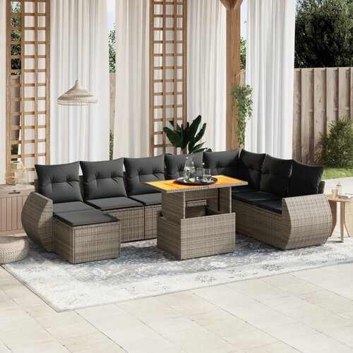 vidaXL 9-dijelni set vrtnih sofa od poliratana s jastucima sivi Cijene