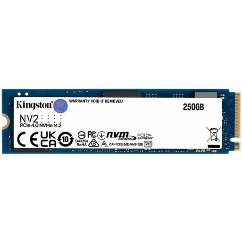 Kingston M.2 nvme 250GB ssd, NV2, pcie gen 4x4, read up to 3,500 mb/s, write up to 1,300 mb/s, (single sided), 2280 Slike